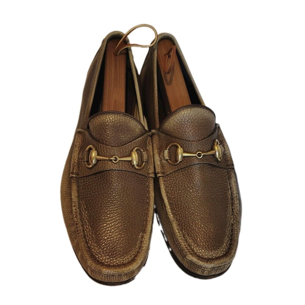 Gucci 1953 Brown Pebbled Leather Horsebit Loafers 8.5 + Cedar Shoe Trees